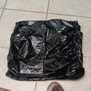 Fashion Nova Very  Shiny Black Mini Skirt.with Rusch On The Sides Latex Like